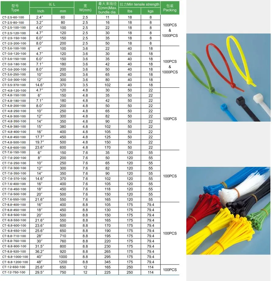 Customized All Size and Color 2.5*100 mm Nylon Cable Ties