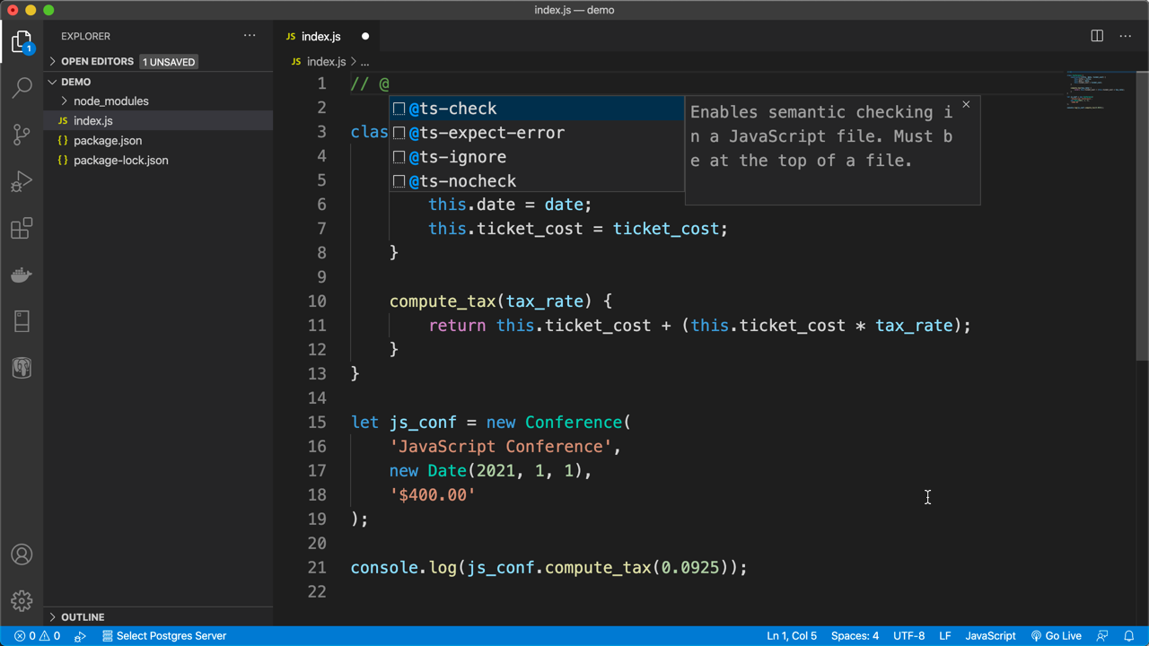 用于类型检查指令的 IntelliSense