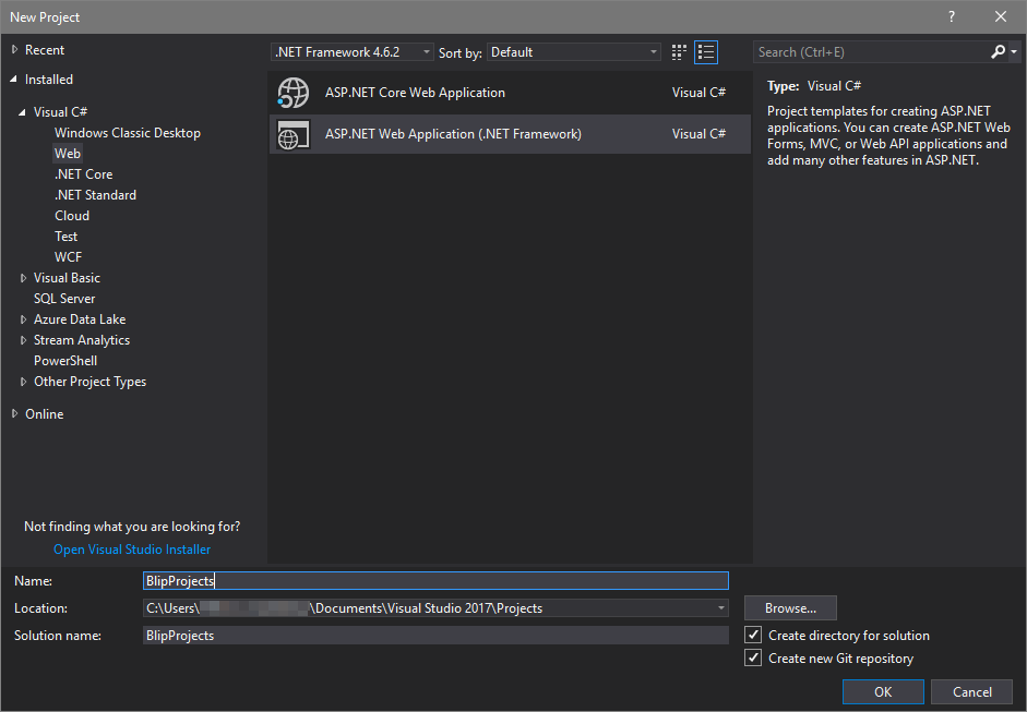 Visual Studio 新建项目