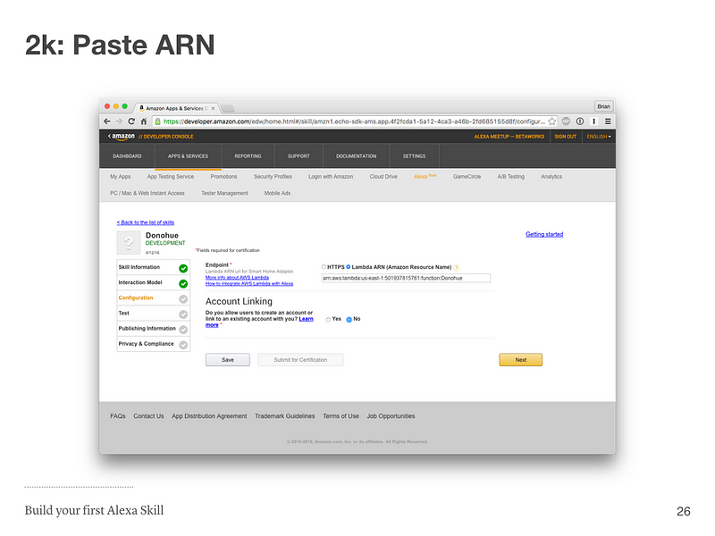 步骤 2k：粘贴 ARN