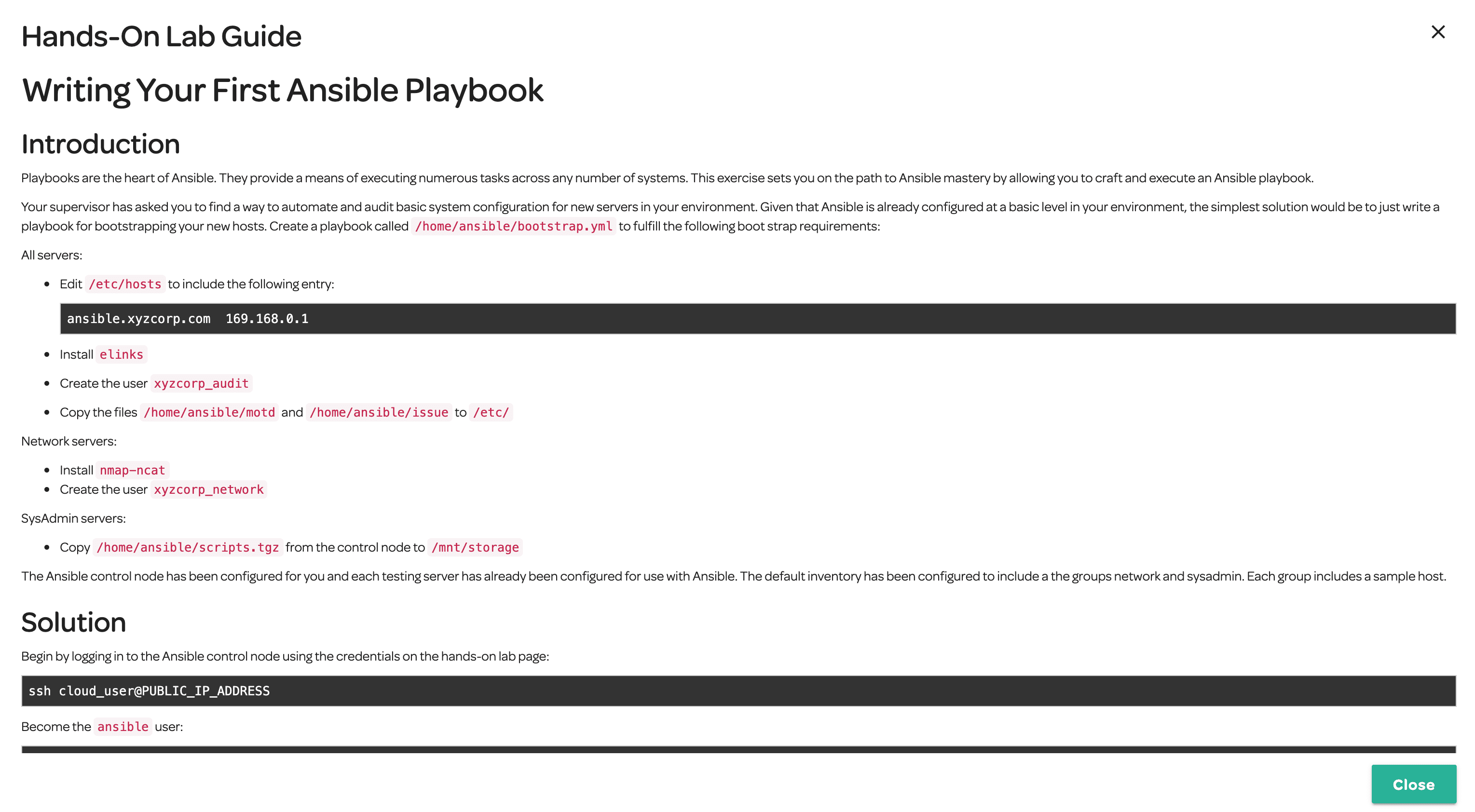 编写你的第一个 Ansible Playbook 动手实验室说明
